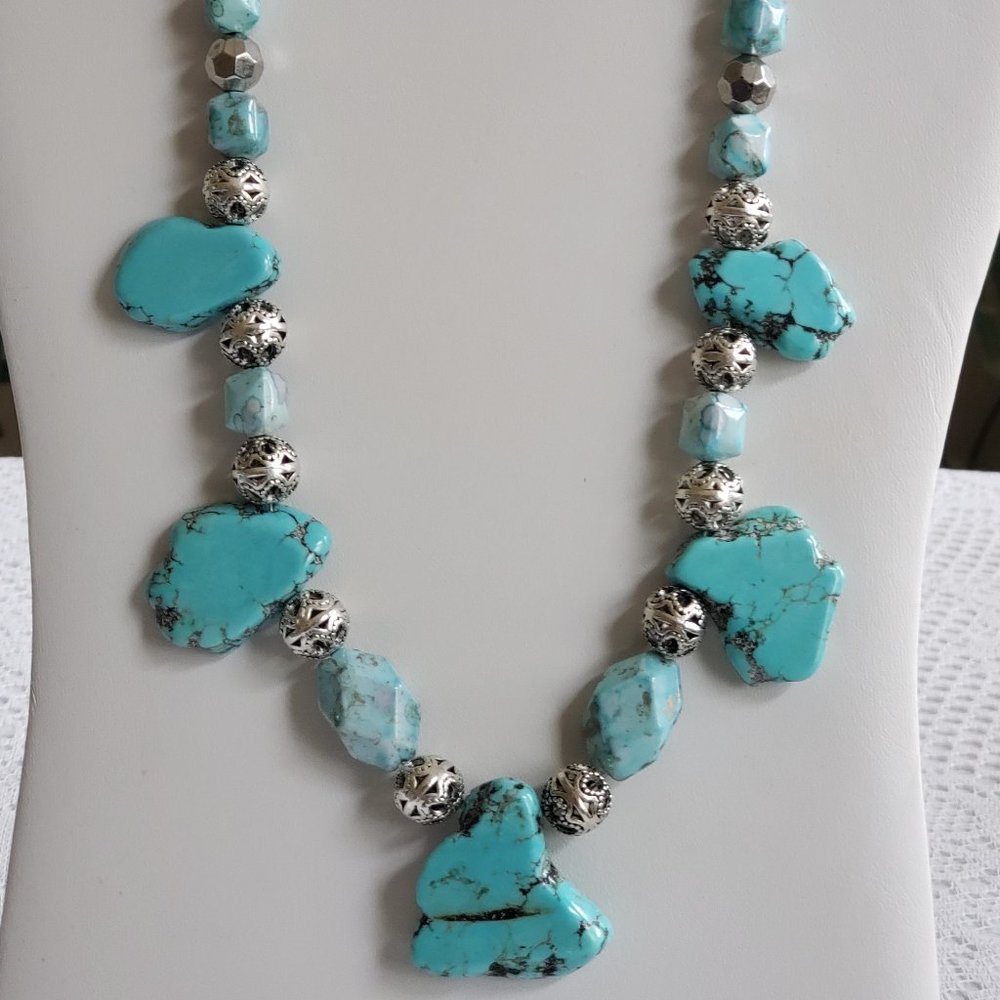 Turquoise and silver necklace and earring set